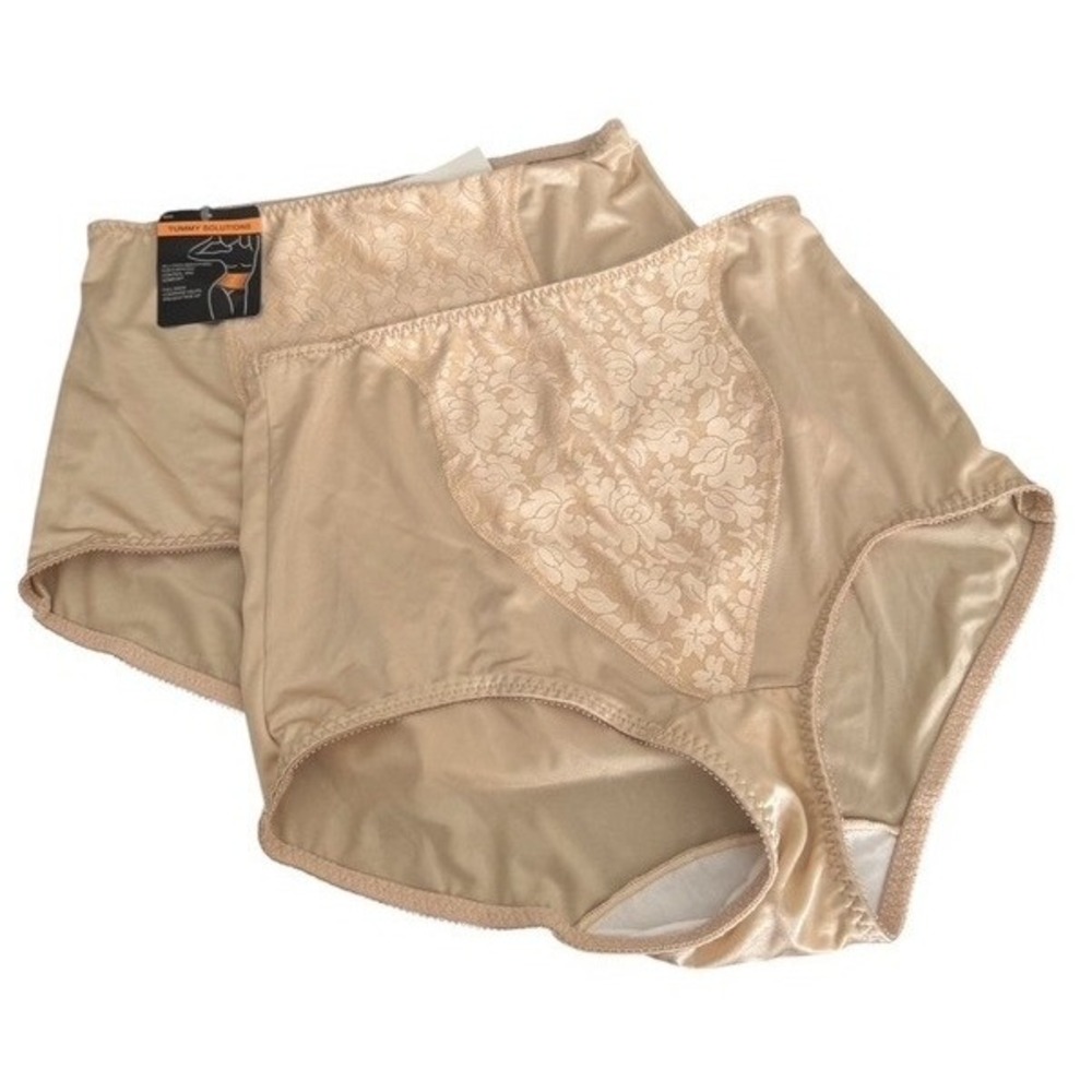 Bali Womens Tan Shapewear Tummy Solutions Briefs Floral Jacquard 2 Pairs XL NEW